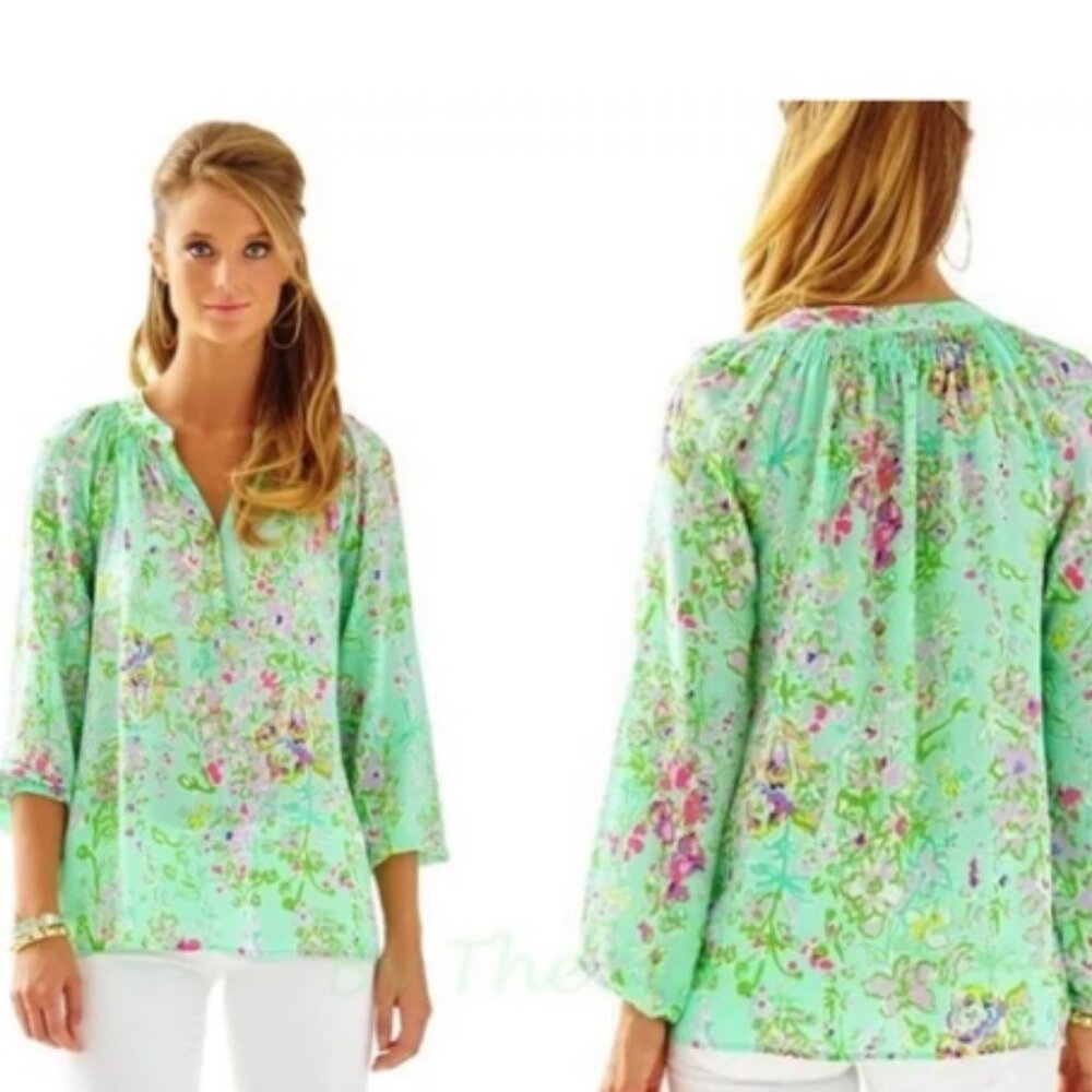 Rare Find Lilly Pulitzer Elsa Poolside Blue Southern Charm Top Sz M MSRP$158